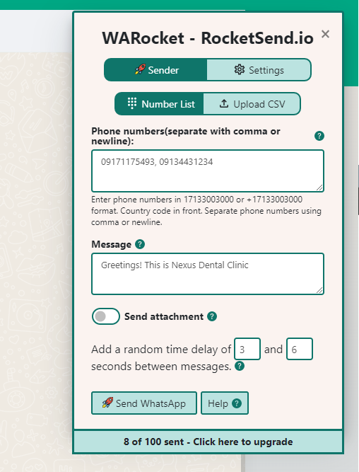 Screenshot of WaWebM sender interface