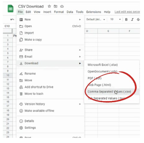 How to export CSV file from Google Sheets