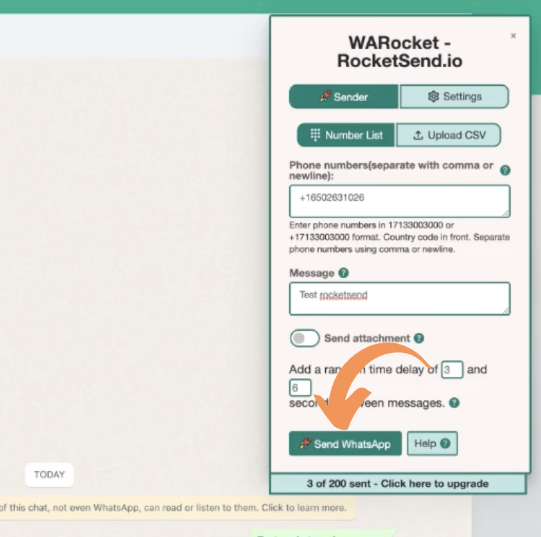 Sample message in WaWebM